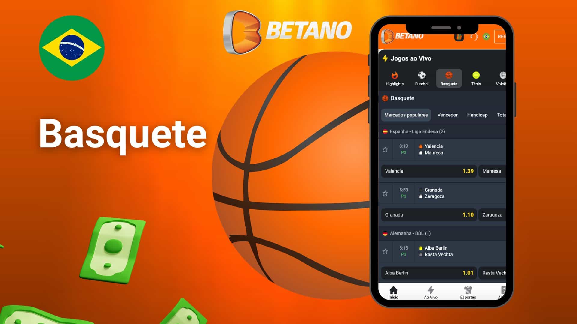Características das apostas nos jogos de basquetebol na aplicação móvel Betano Brasil
