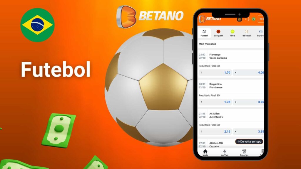 instruções para apostar em futebol na aplicação móvel Betano Brasil